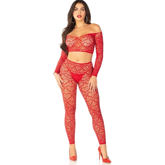 Leg Avenue Bodystockings LEG AVENUE - CROP TOP + ZEĶES SARKANAS VIENS IZMĒRS