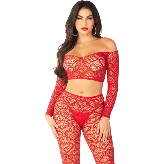 Leg Avenue Bodystockings LEG AVENUE - CROP TOP + ZEĶES SARKANAS VIENS IZMĒRS