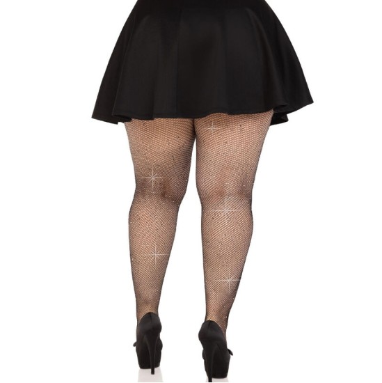 Leg Avenue Hosiery LEG AVENUE - KRISTALIZĒTAS TĪKLA ZEĶES MELNAS PLUS IZMĒRS