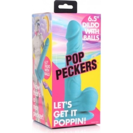 Xr - Pop Peckers REĀLISTS DILDO AR sēkliniekiem 16'5 CM ZILS