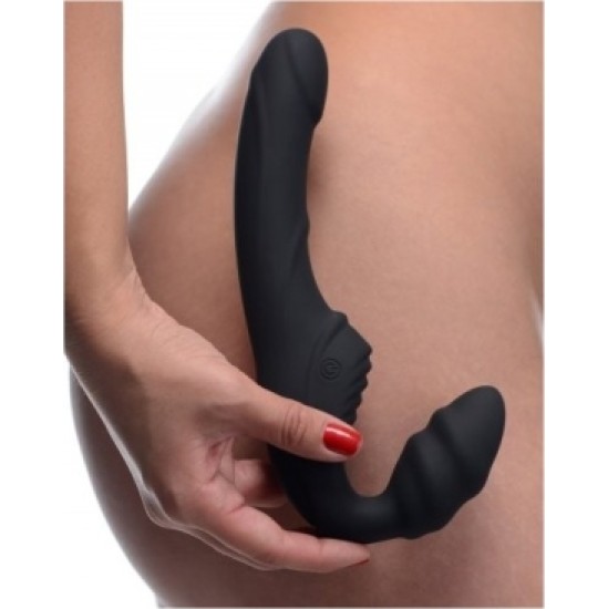 Xr - Strap U DOUBLE VIBRATION SILICONE HARNESS SLIM RIDER BLACK