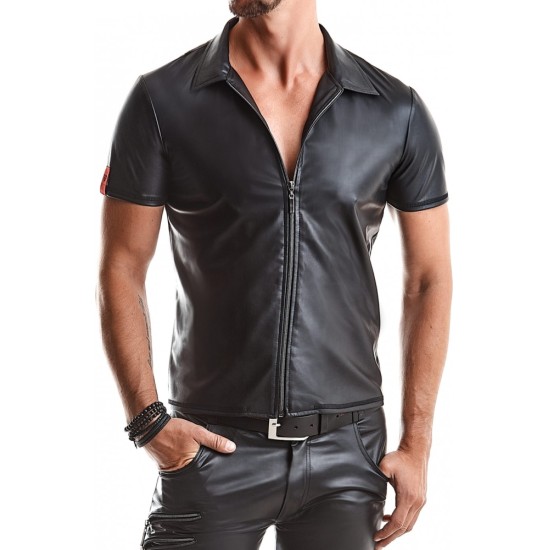 Demoniq REMO WETLOOK ZIPPER SHIRT BLACK L