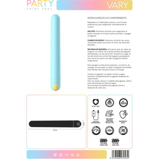 Party Color Toys РАЗЛИЧНЫЙ СИНИЙ USB-ВИБРАТОР