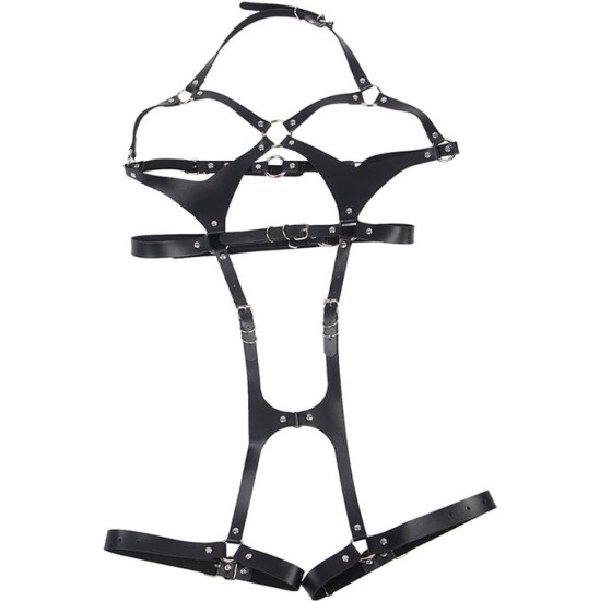 Subblime Fetish SUBBLIME - FULL BODY HARNESS WITH LEATHER BUCKLES BLACK ONE SIZE