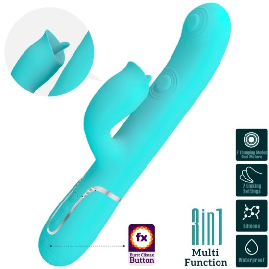 Pretty Love Flirtation PRETTY LOVE - RABBIT VIBRATOR WITH LICKING AQUA GREEN