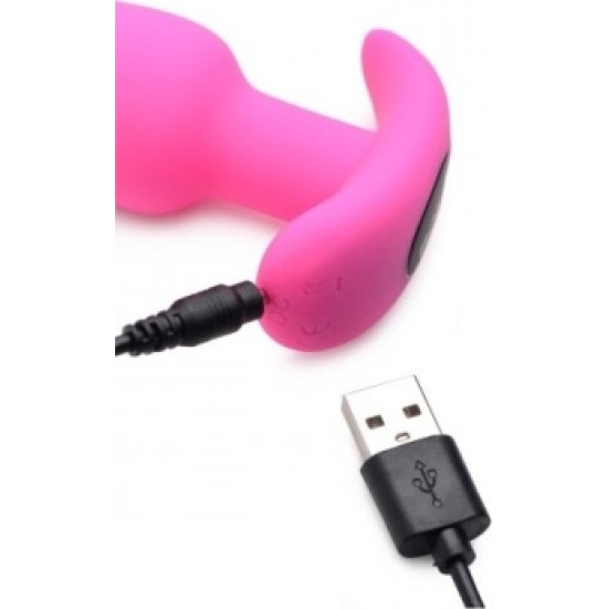 Xr - Bang! VIBREERITUD ANAL T-kujuline silikoon USB ROOSA JUHTIMISEGA