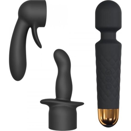 Dorcel WANDERFUL BLACK MASSAGER KIT WITH TWO ACCESSORIES