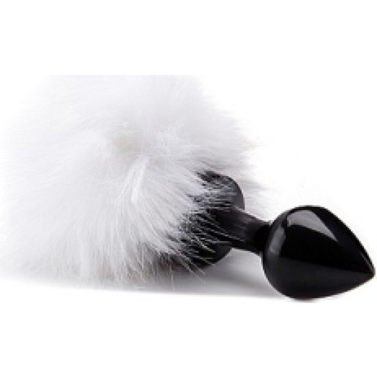 Outlet BLACK ANAL PLUG WHITE RABBIT TAIL