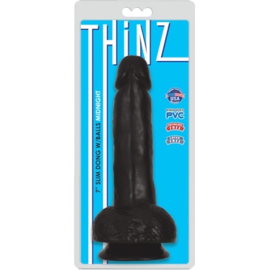 Xr - Thinz PLĀNS DILDO AR PLĀNĪTĀM sēkliniekiem, MELNS 17'80 CM