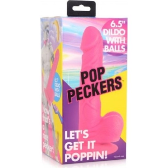 Xr - Pop Peckers REĀLISTS DILDO AR sēkliniekiem 16'5 CM ROZĀ