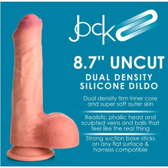 Xr - Jock DILDO PENIS AR sēkliniekiem DUBULTA BLĪVUMA NEGROZĪTA MĪKSTA 22 CM