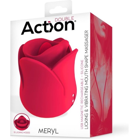 Action Meryl Vibe Stimulator Rose Shaped with Tongue 2 Motors