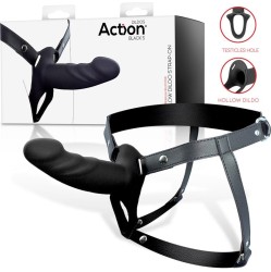 Action Strap-On with Hollow Dildo Premium Silicone Size S Black