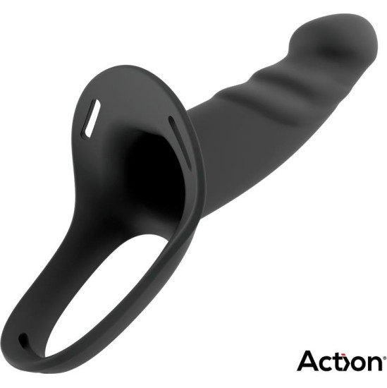 Action Strap-On ar Hollow Dildo Premium Silikona izmērs S Black