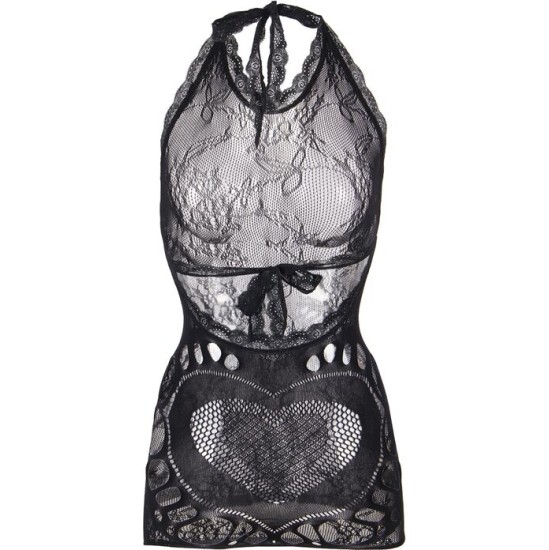 Subblime Dresses SUBBLIME - 952075 SHORT FISHNET DRESS WITH BACK BACK AND HEART DETAIL BLACK ONE SIZE