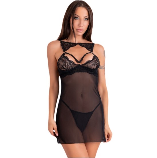 Livco Corsetti Sets LIVCO CORSETTI FASHION — KROLINA LC 90734 CHEMISE + THONG BLACK S/M