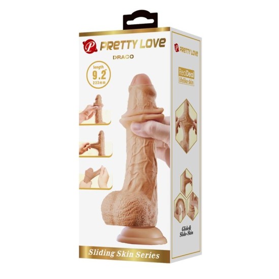 Prettylove Slenkanti oda Realistiška dildo su sėklidėmis 23,3 cm