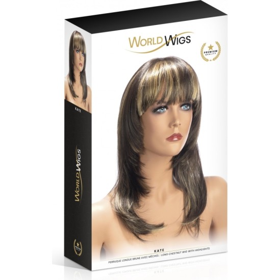 World Wigs KATES GARA BRUNETE PARŪĶA AR BLONDU IZCEĻU