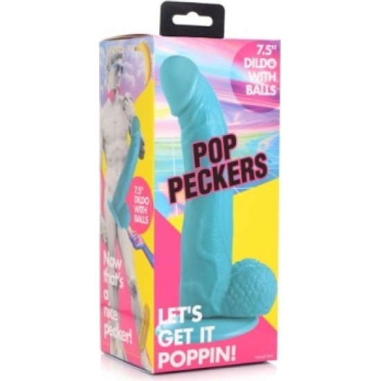 Xr - Pop Peckers REĀLISTS DILDO AR sēkliniekiem 19 CM ZILS