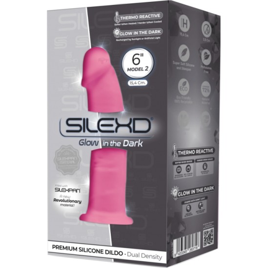 Silexd SILIKONA DILDO MODELIS 2 6 PHOSFORESCENTI ROZĀ