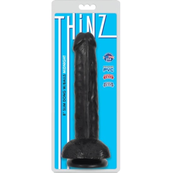 Xr - Thinz PLĀNS DILDO AR PLĀNĪTĀM sēkliniekiem, MELNS 20'30 CM