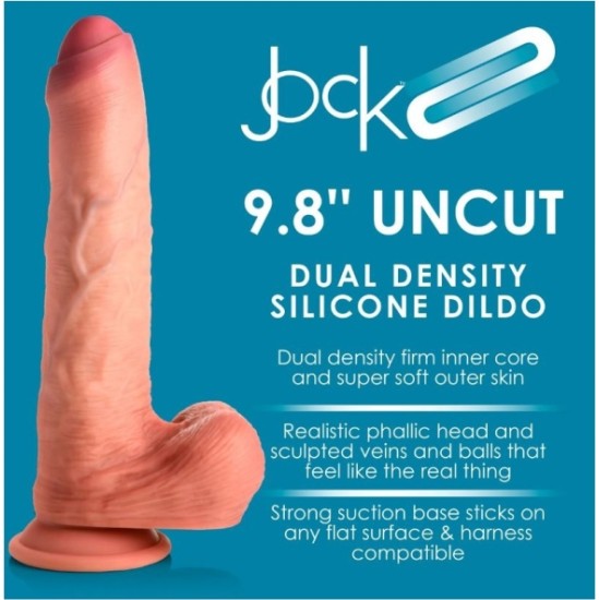 Xr - Jock DILDO PENIS AR sēkliniekiem DUBULTA BLĪVUMA NEGROZĪTA MĪKSTUMA 25 CM