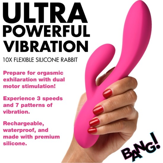 Xr - Bang! PINK RECHARGEABLE RABBIT FLEXIBLE SILICONE VIBRATOR