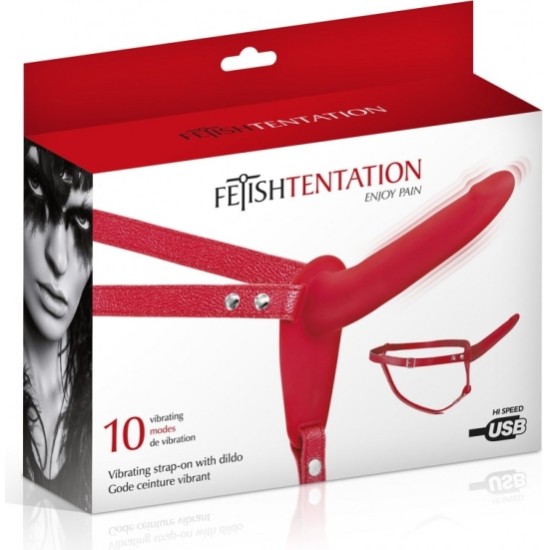 Fetish Tentation DIRŠELIAMAS RAUDONAS SILIKONINIS DIRBAS USB VIBRATORIAUS 155 CM