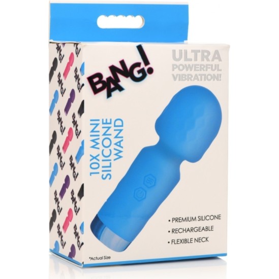 Xr - Bang! MINI TAASLAETAV WAND MASSAGER SININE SILIKOON