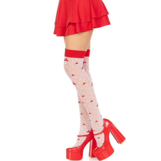 Leg Avenue Hosiery LEG AVENUE - MUSHROOM HIGH SOCKS RED/WHITE