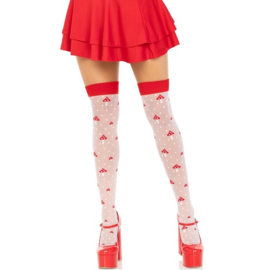 Leg Avenue Hosiery LEG AVENUE - MUSHROOM HIGH SOCKS RED/WHITE