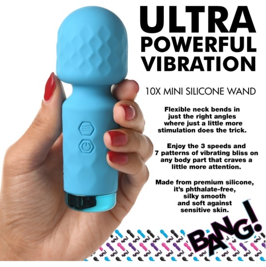 Xr - Bang! MINI TAASLAETAV WAND MASSAGER SININE SILIKOON