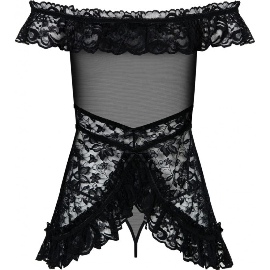 Obsessive FLORES CHEMISE & THONG BLACK S/M