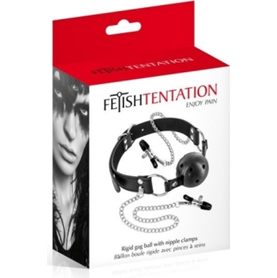 Fetish Tentation BREATHABLE BALL GAUG W/ NIPPLE CLAMPS