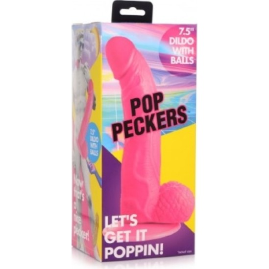 Xr - Pop Peckers REĀLISTS DILDO AR sēkliniekiem 19 CM ROZĀ