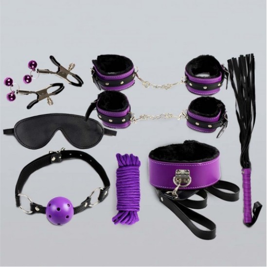 Secret Play 8 PIECES BONDAGE KIT -PURPLE & BLACK