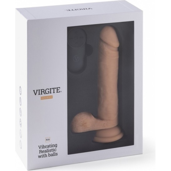 Virgite - Realistics REĀLISTS VIBRATORS R16" FLESH 16 CM ar TĀLVADĪBAS PULTI"