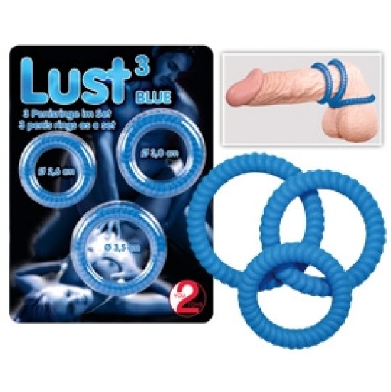 You2Toys Lust 3 Cock Rings mėlyni