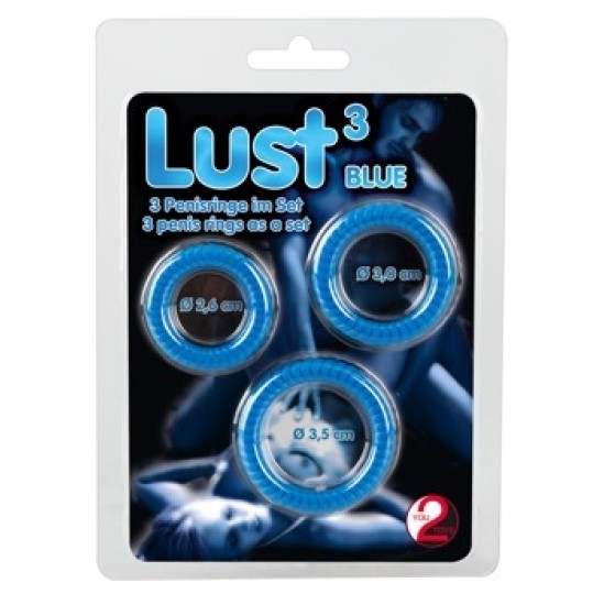 You2Toys Lust 3 Cock Rings mėlyni