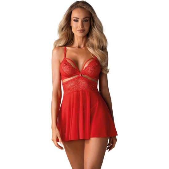 Obsessive 838-BAB-3 BABYDOLL & SHING RED L/XL