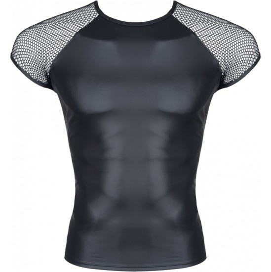 Demoniq WETLOOK T-SHIRT WITH GRID SLEEVES BLACK S