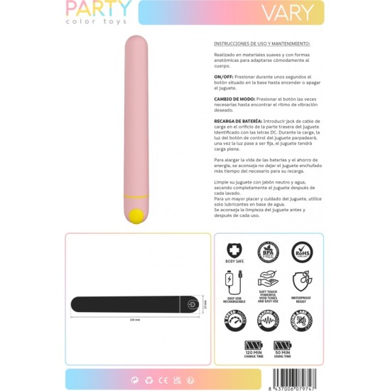 Party Color Toys РАЗЛИЧНЫЙ РОЗОВЫЙ USB-ВИБРАТОР