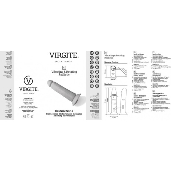 Virgite - Realistics REĀLISTS VIBRATORS UN ROTATORS R7" 19cm ar TĀLVADĪBAS PULTI"