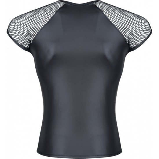 Demoniq WETLOOK T-SHIRT WITH GRID SLEEVES BLACK S