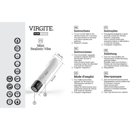 Virgite - Fluo F2 FLUO SILIKONA UZLĀDĒJAMS VIBRATORS