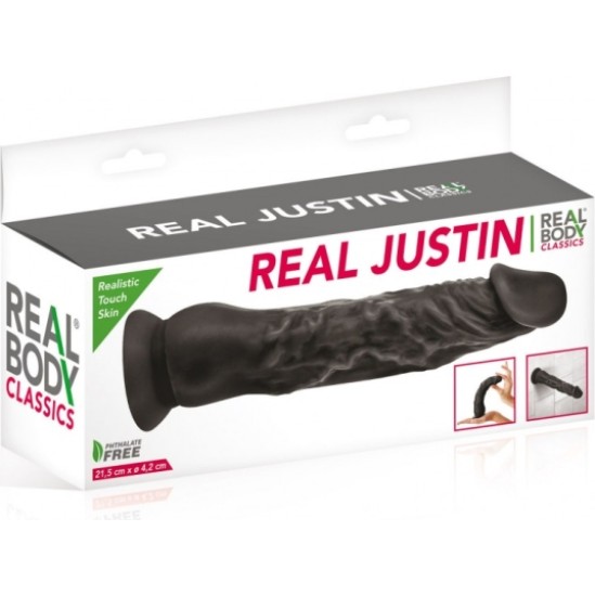Real Body JUSTIN BLACK REĀLISTS PENIS 21,5 CM