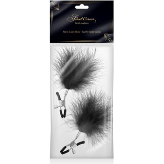 Sweet Caress ADJUSTABLE CLAMPS W/ BLACK POMPOM FEATHER