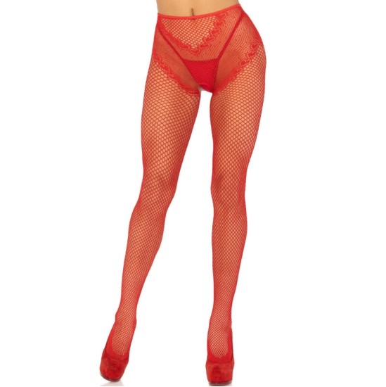 Leg Avenue Hosiery LEG AVENUE - CROTCHLESS FISHNET STOCKINGS RED