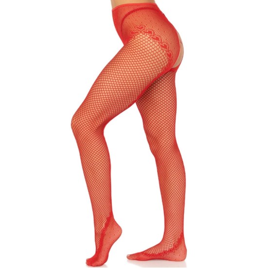 Leg Avenue Hosiery LEG AVENUE - CROTCHLESS FISHNET STOCKINGS RED