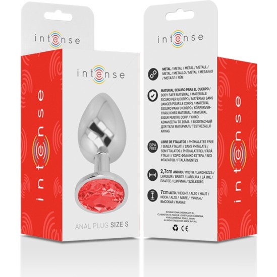 Intense Anal Toys INTENSE - METAL ALUMINUM ANAL PLUG WITH RED GLASS SIZE S